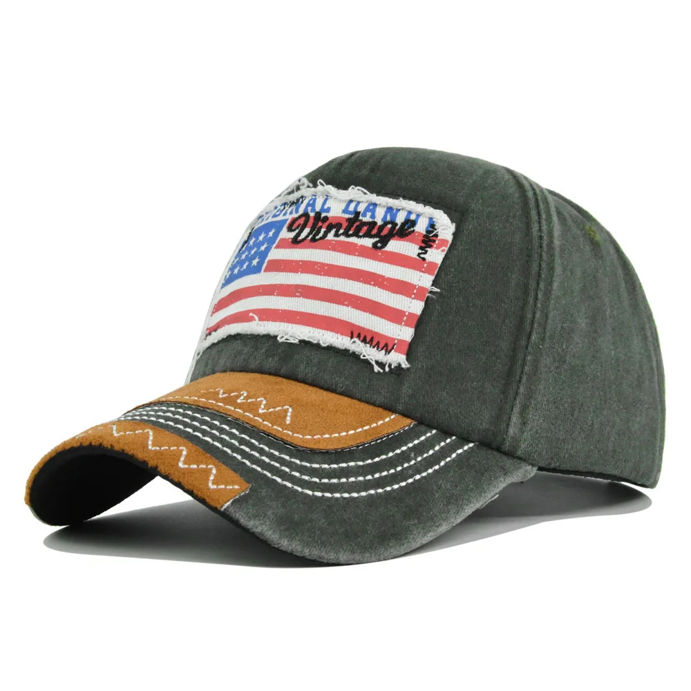 Men's Retro Washed Water American Flag Pattern, Fringed and Worn-Out Original Edge Design Baseball Cap, Adjustable Outdoor Hat