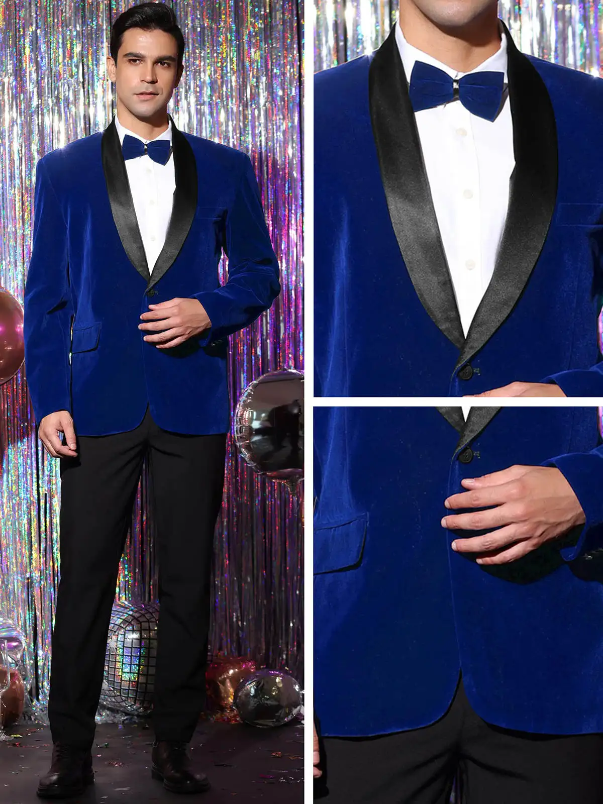 Glamorous Custom Made Men Suit Shawl Lapel Bowknot Regular Single Breasted Prom Suits  For Men  Groom Tuxedos For Men