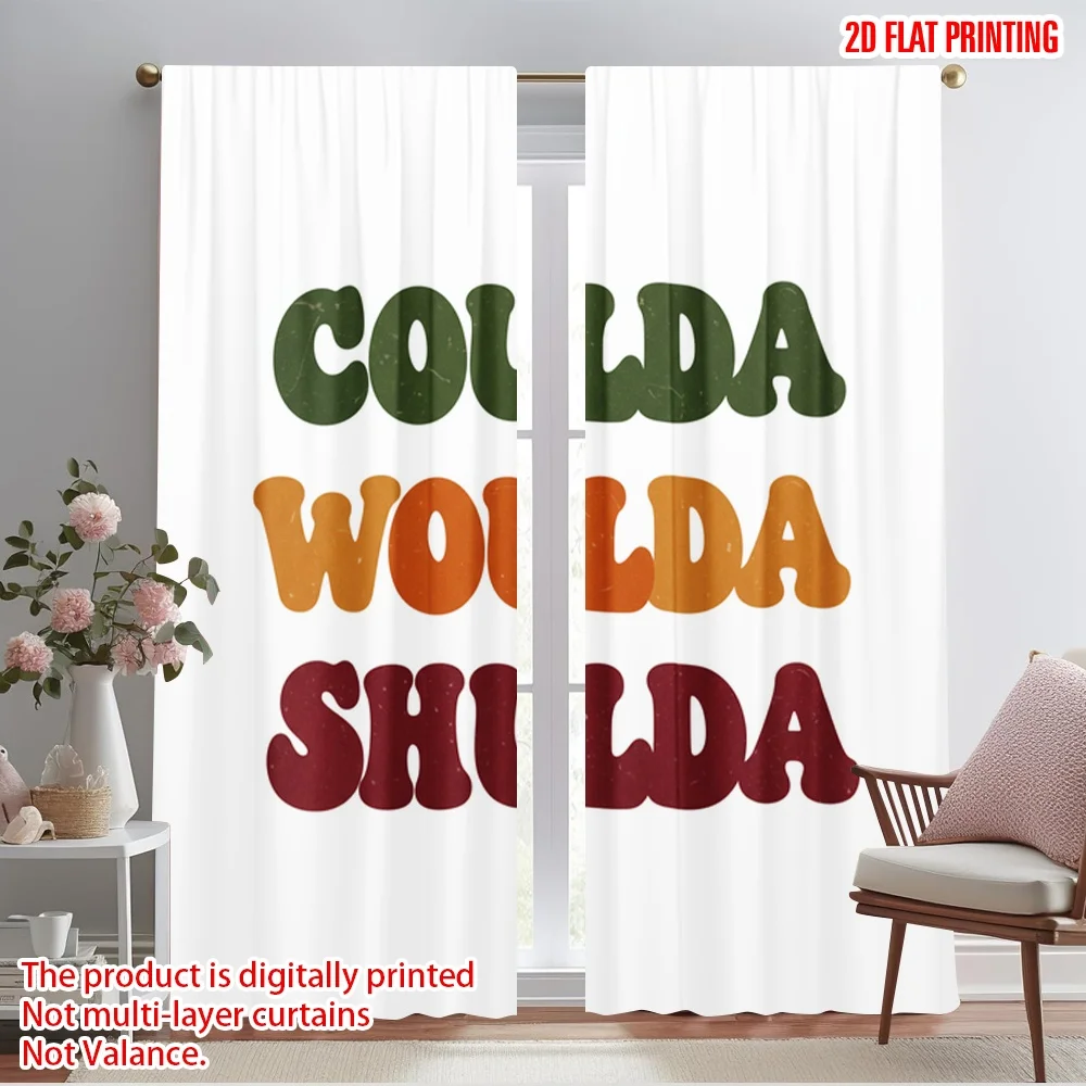 

2pcs 2D flat printing Curtain Coulda Woulda Shoulda Fabric Without Electricity Family Party Use for Holiday Parties Home Decor