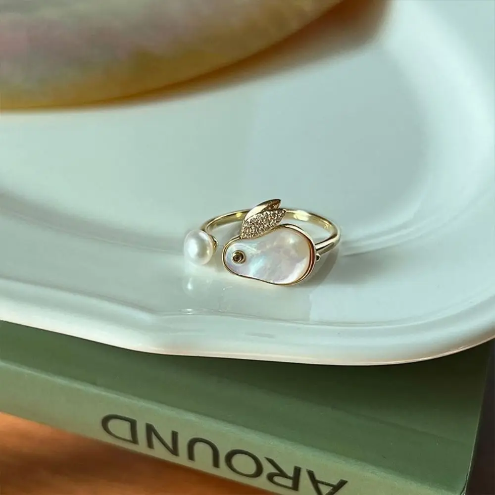 Simple Temperament Rabbit Design Cuff Ring Sweet Elegant Finger Ring Rhinestone Adjustable Opening Ring Women