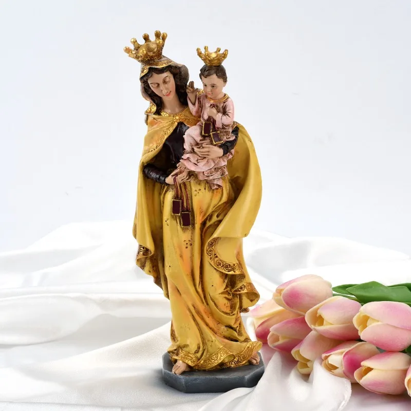 24.5cm Resin Catholic Madonna and Infant Jesus Statue Virgin Mary Holy Mother Sculpture Crafts for Home Church Decoration