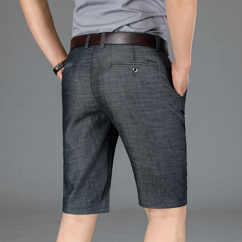 Letnie męskie spodnie do kolan marki męskie czarne elastyczne spodenki jeansowe klasyczne Business Casual Stretch proste dżinsy — zdjęcie 6