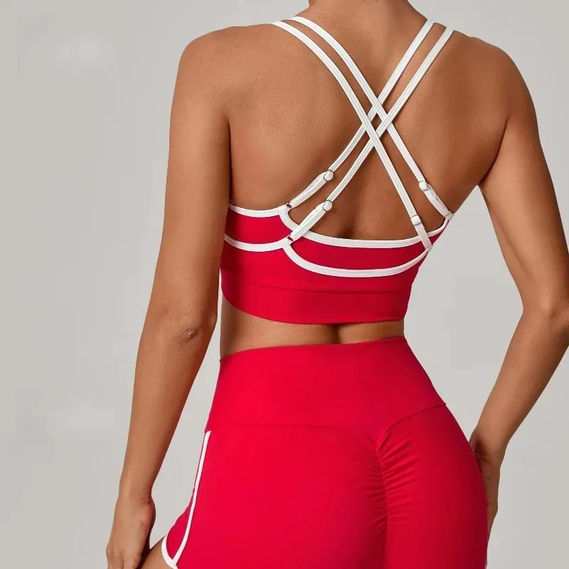 Baju Yoga Wanita Warna Nude Ketat Model Color Blocking Cepat Kering Sport Bra Olahraga Lari Santai Fitness Tanpa Punggung