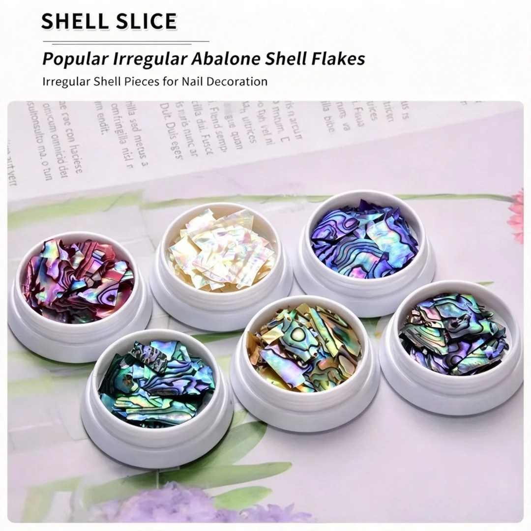 Natural Abalone Shell Flakes Set Ultra Thin Iridescent Irregular Large Pieces Gradient Nail Art Decorations Nail Charms DIY