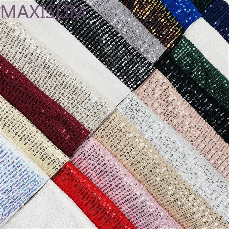 Spot Wholesale 20 Colors Slightly Stretchy Mesh Embroidery Straight Strip 3MM Sequins Fabric DIY Sewing Party Dress Wide：125CM