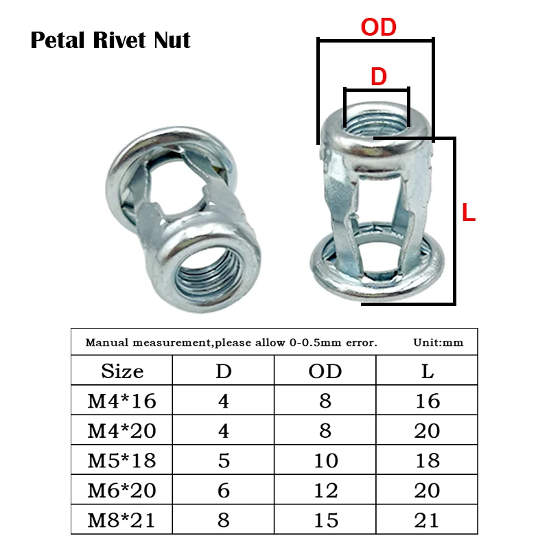 Nietmutter aus Edelstahl 304, Blütenblattform, Schraubenbolzen-Set, Expansion, Metallnietmutter, Plattenklemme, Sicherungshebermuttern M4-M8 – Detail 12