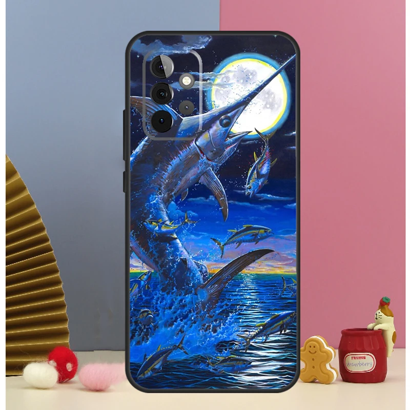 Blue Marlin Painting Case For Samsung Galaxy A54 A34 A24 A14 A51 A71 A12 A32 A52 A72 A13 A33 A53 A25 A15 Cover