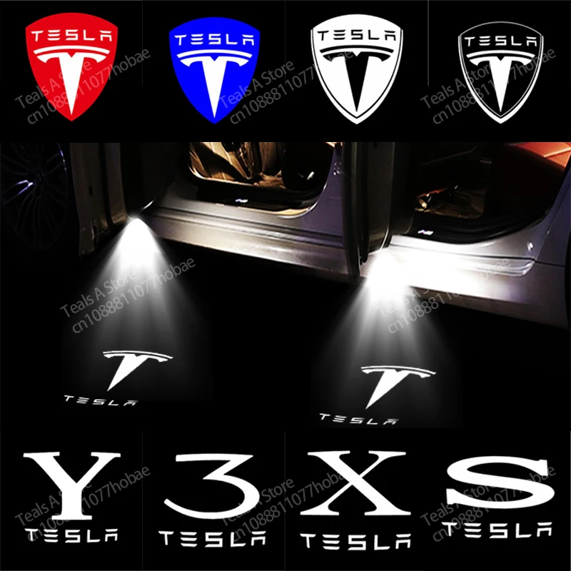 2pcs For Tesla Model Y 3 S X Door LED Logo Projector Puddle Light Super Bright Welcome Light Laser Shadow Light Car Accessories