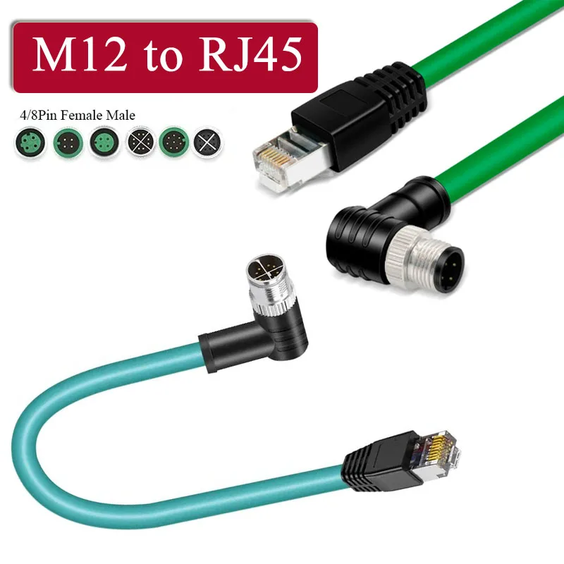 Elbow M12 8Pin X-type Male To RJ45 Ethernet Wire f Cognex Dual Shielded 4Pin D-type 8Pin A-Code Sensor Connector Cable Code Line