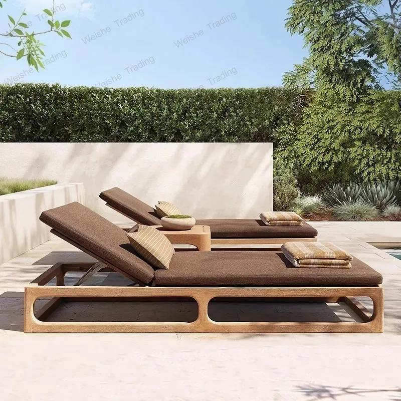 Outdoor Bed Courtyard Villa Teak Swimming Pool Lounger Waterproof Sunscreen Bed And Breakfast Outdoor Seaside Beach