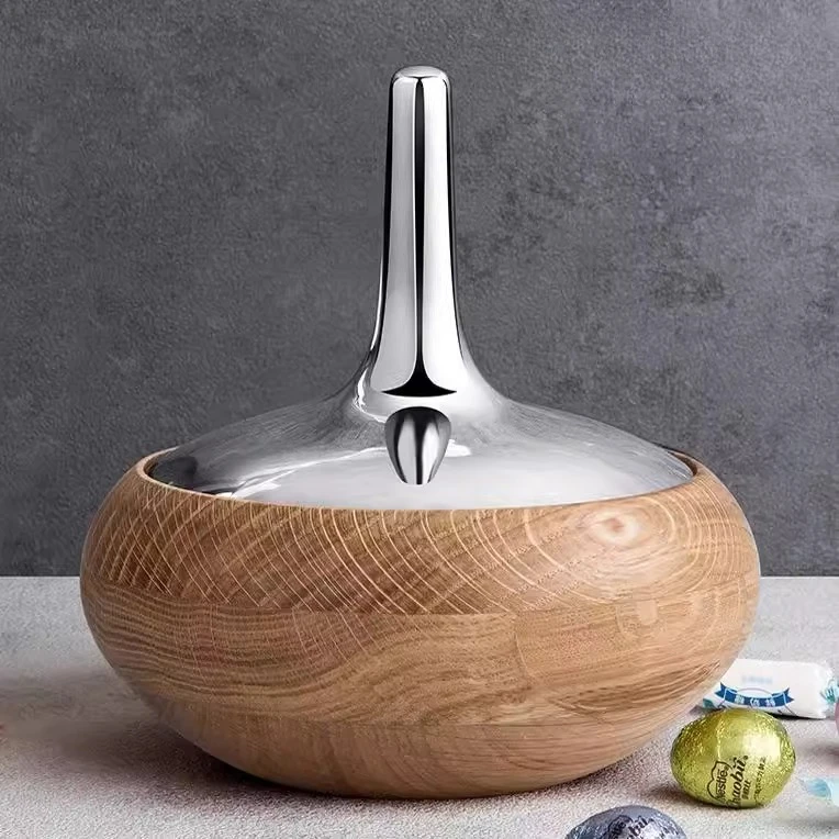 

Oak Wood Storage Box Bowl with Lid Candy Jar Decorative Jewelry Box for Living Room Home Decoration Gifts