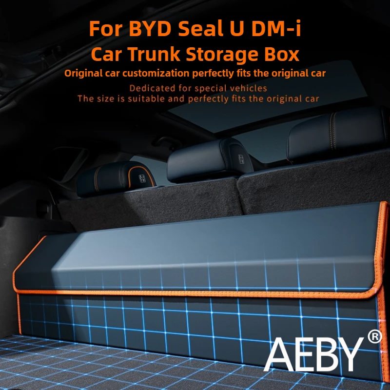 

AEBY For BYD Seal U DM-i 2020-2025 Car Trunk Organizer, Leather Storage Box Foldable Waterproof, Auto Interior Accessories