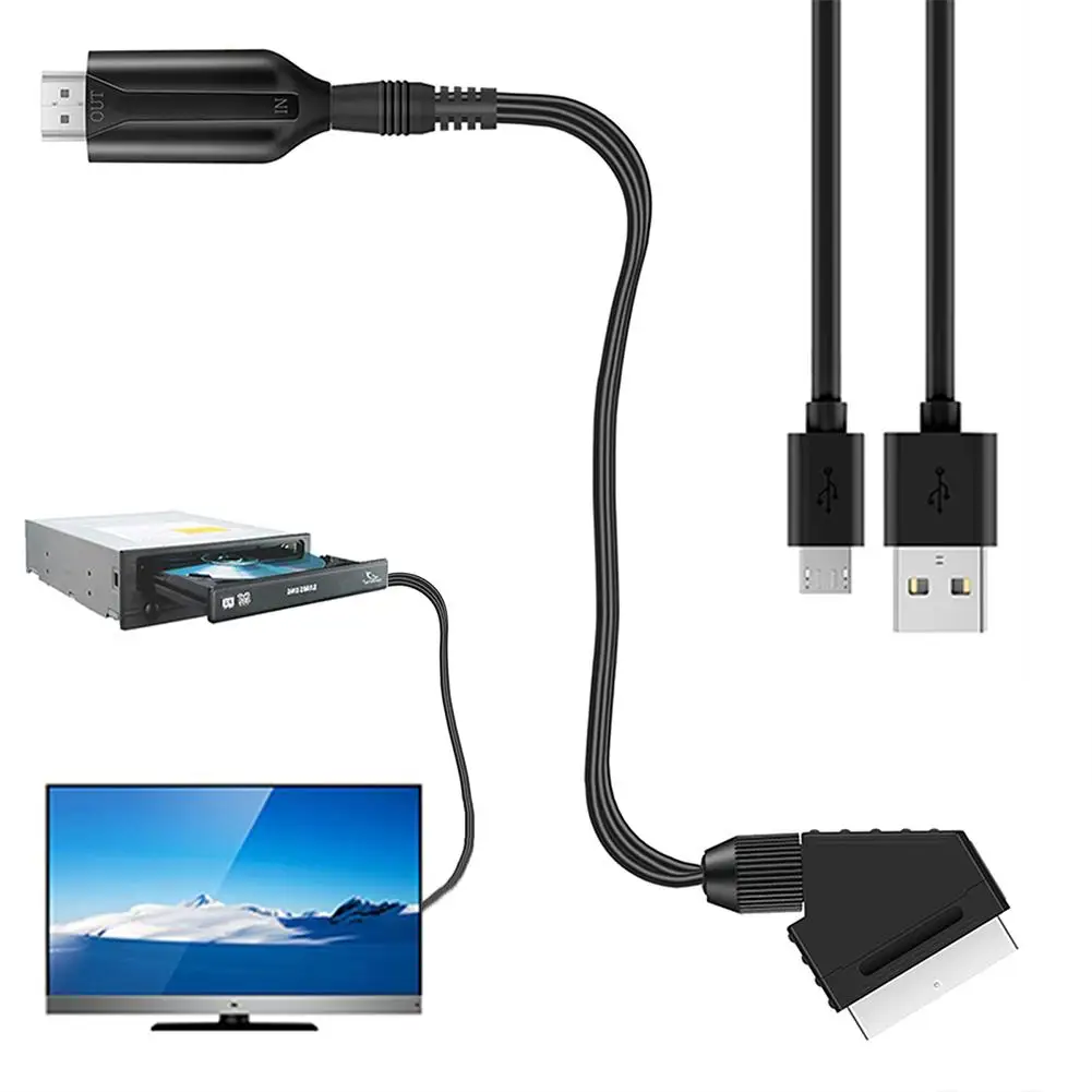 D771 scart para hdmi-adaptador de áudio e vídeo conversor compatível para hdtv stb vhs dvd 1 metro cabo de conversão