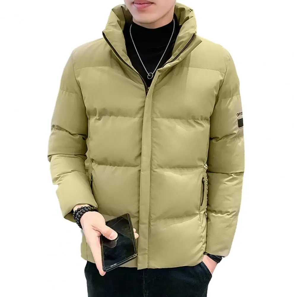 Plus Size Men Parka Coat Cotton Padded Stand Collar Letter Embroidery Korean Style Coldproof Fluffy Filling Parkas Jacket