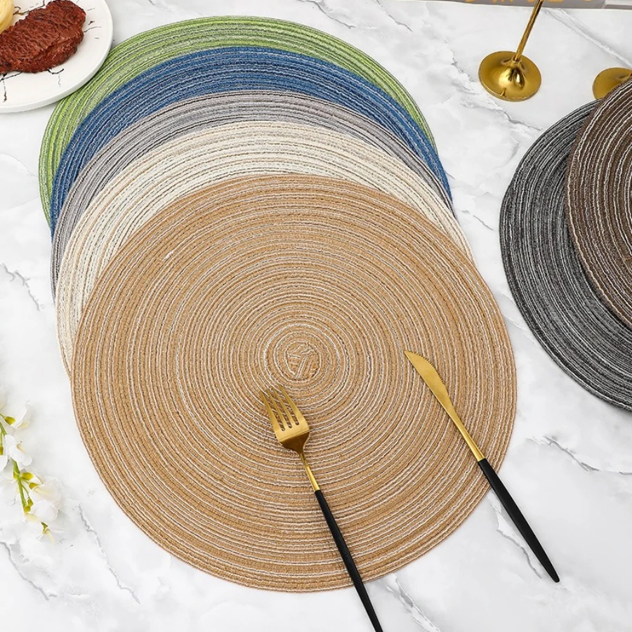 38cm Round Weaving Pot Mat Dish Placemat Coaster Folding Heat Insulation Western-style Mat Pots And Pans Kitchen Table Mat Decor
