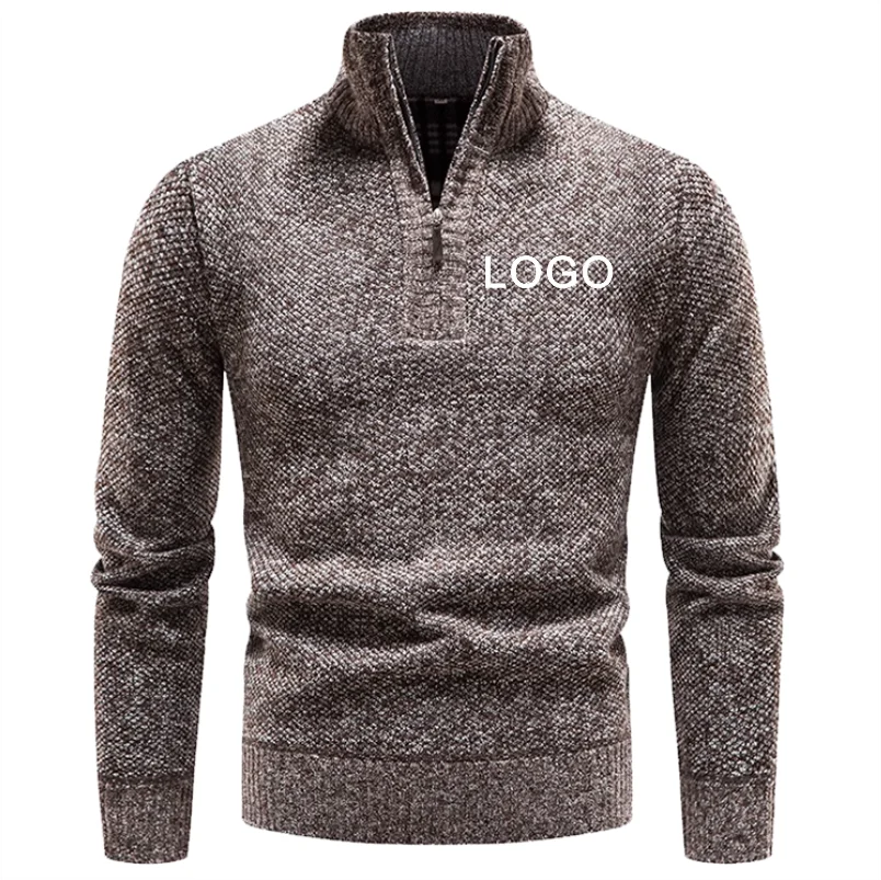 Men Half Zipper Pullovers Autumn Winter Sweater Knitted Stand Collar Warm Sweatshirts Fit Sweater Jumper Outerwear Custom Logo