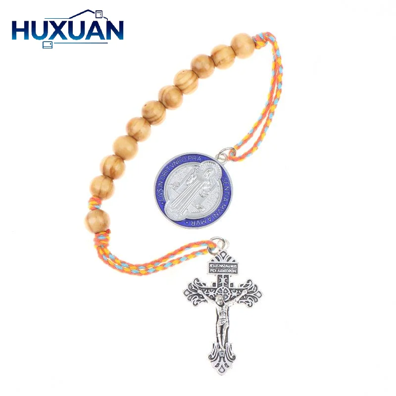 1 PCS Handmade Brown Wood St. Benedict Rosary W/ Medal – Prayer Religious Gift For Desk, Men & Women