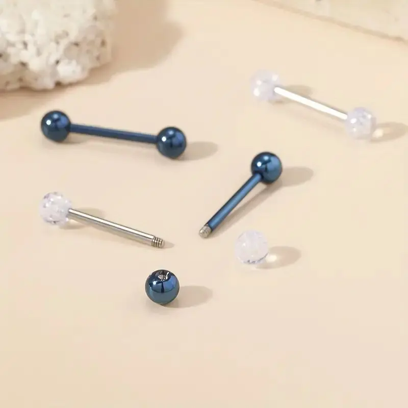 1/2pairs Tongue Ring Barbell Fashion Nipple Studs Body Piercing Jewelry Stainless Steel Straight Rod Tongue  Nail