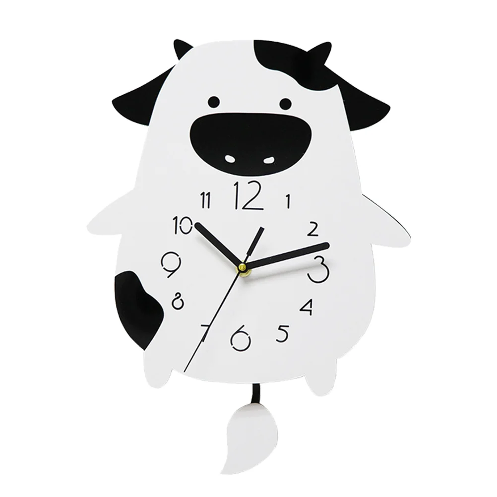 Cow Swing Wall Clock Child Clocks Hanging Acrylic Out Door Decor Adornment