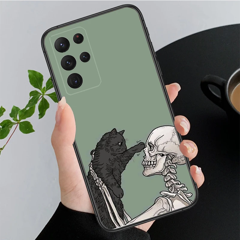 Skeleton Cat Phone Case for Samsung Galaxy A35 A55 A54 A15 A25 A05s A05 A22 A24 A52 A33 A34 M34 M14 M54 M23 Funda