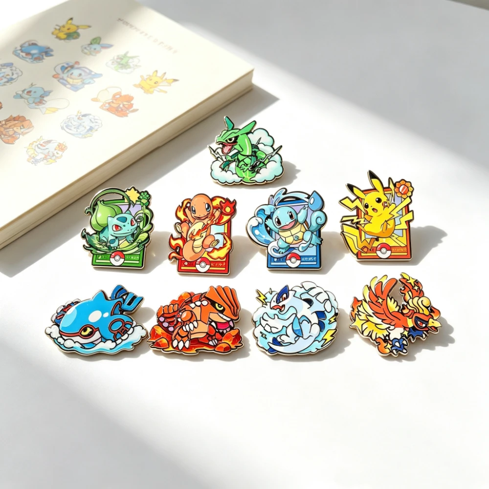 9pcs Legendary Beast Creature Enamel Pins Set Cartoon Monster Lapel Badges Rayquaza Alloy Brooches for Backpack Decor