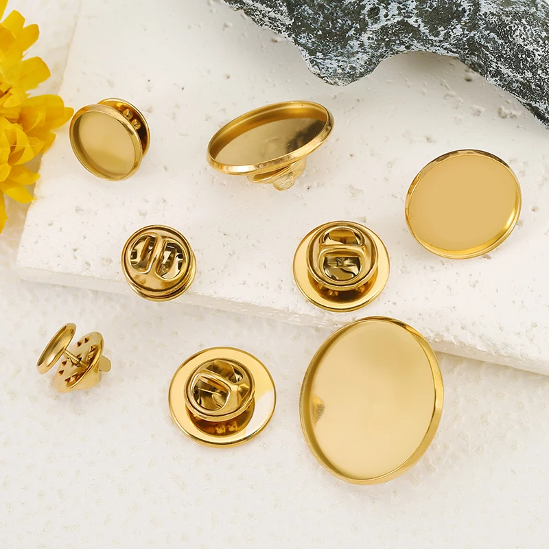 5pcs 8/10/12/14/16/18/20/25mm Stainless Steel Brooch Base Trays Bezel Cufflink Spacer Settings Tie Tack Pins for Jewelry Making