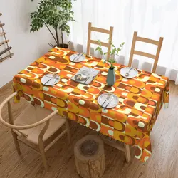 Rectangular 70s Pattern Retro Inustrial In Orange And Brown Tones Table Cloth Waterproof Tablecloth Outdoor 45