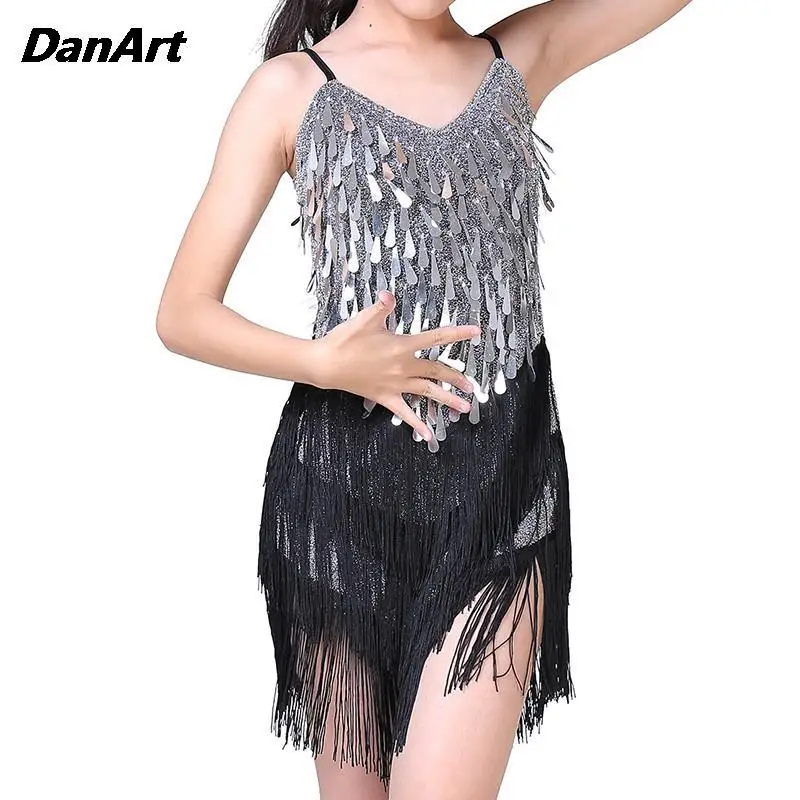 

Children's Latin Dance Dress Girls' Shiny Competition Costume Festival Performance Tassel Costume Jazz Tango Rumba Dance Wear