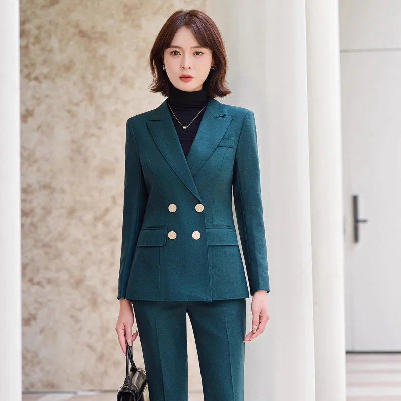 Double-Breasted Suit Set for Women, Autumn and Winter New Trendy Professional Casual Fashion Long Sleeve Jacket and Pants Two-Pi