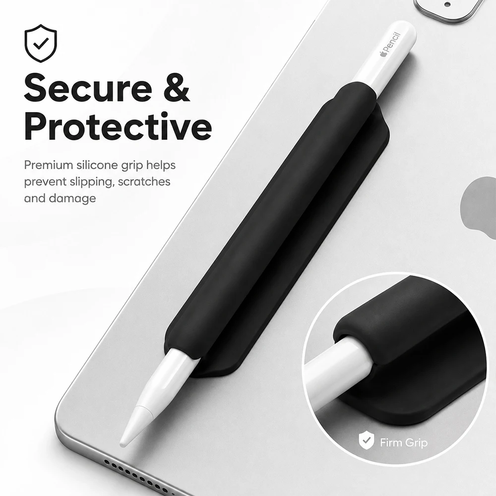 Universal Silicone Pencil Holder for Apple Pencil 1/2 Stylus Pen, Reusable Adhesive Sleeve Case for iPad Tablet Cover Anti-Lost
