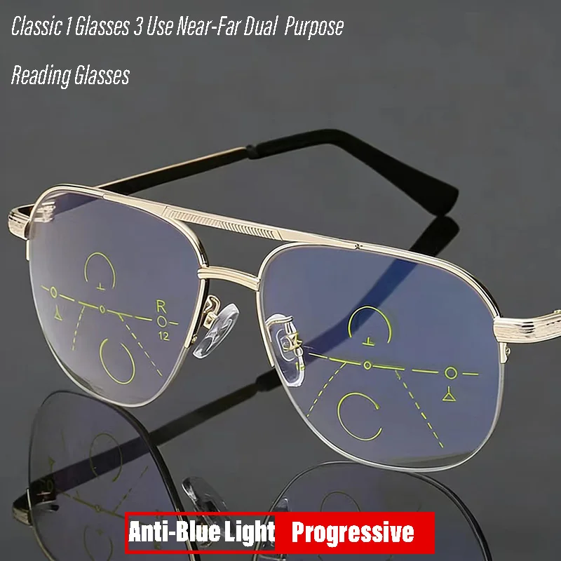 Lunettes de lecture progressives multifocales anti-lumière bleue pour hommes et femmes, pour la pêche et l'ordinateur, vision de près et de loin