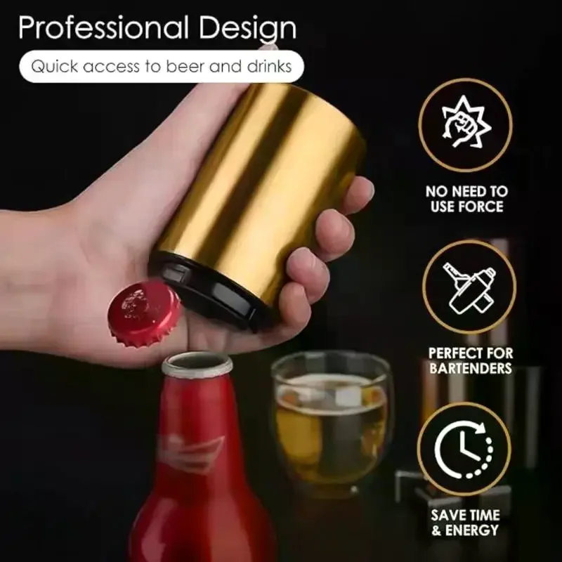 Automatic Stainless Steel Beer Bottle Opener Magnet Beer Opener Stainless Steel Push Down Opener Wine Kitchen Bar Tools