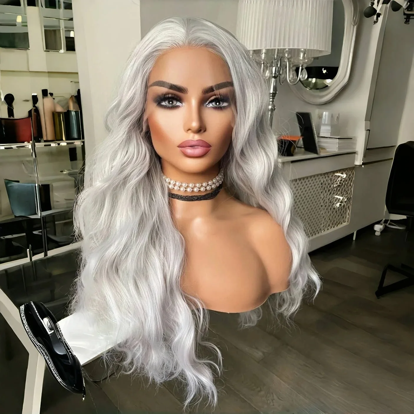 Peruka biała 180% gęstości platynowy blond peruka typu lace front 13x4 peruka typu lace frontal z falą wodną peruka body wave bezklejowa peruka syntetyczna dla kobiet