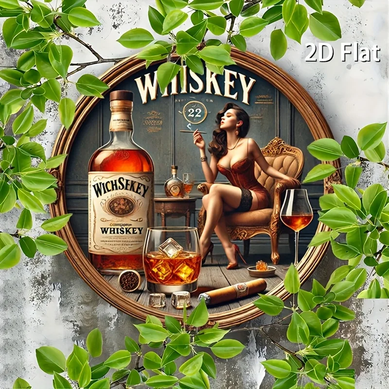 قطعة واحدة من علامة معدنية مستديرة ذات طابع ويسكي عتيق - تصميم شعار مستوحى من سيدة ويسكي وجيمس بوند، فن سكوتش وبوربون #6