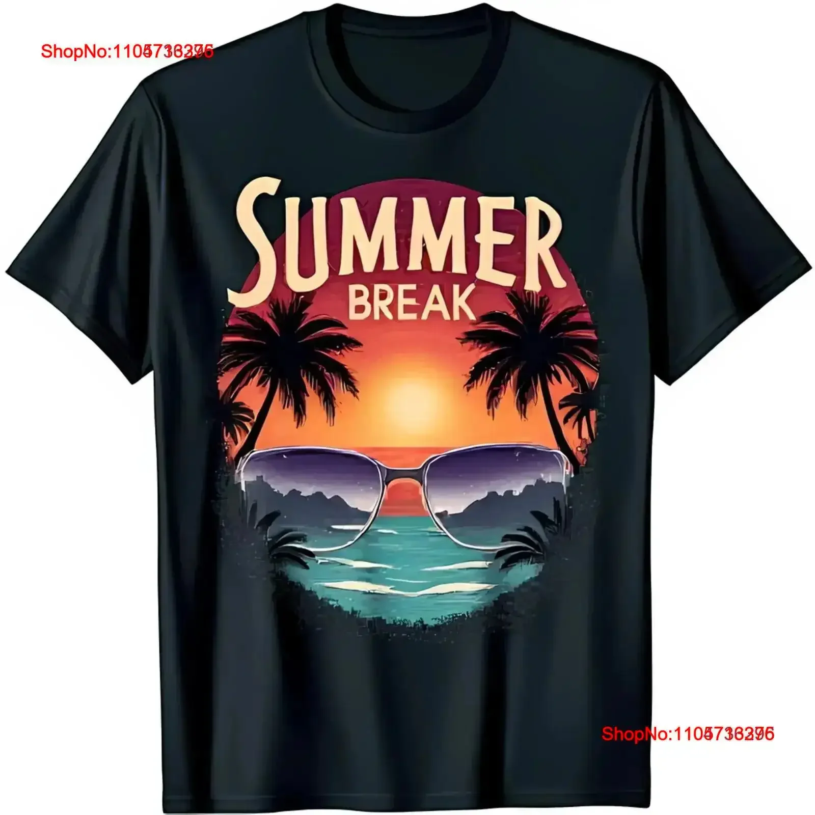 Summer Break Black T Shirt with Vibrant Sunset Design Trees Sunglasses vintage Washed homme streetwear Comfortable Stylish Soft