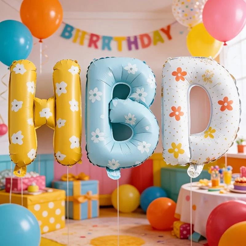 16 Zoll Happy Birthday Ballon Gänseblümchen HBD Buchstaben Folienballon-Set für Kinder Erwachsene Geburtstagsfeier Babyparty Dekorationszubehör – Detail 4