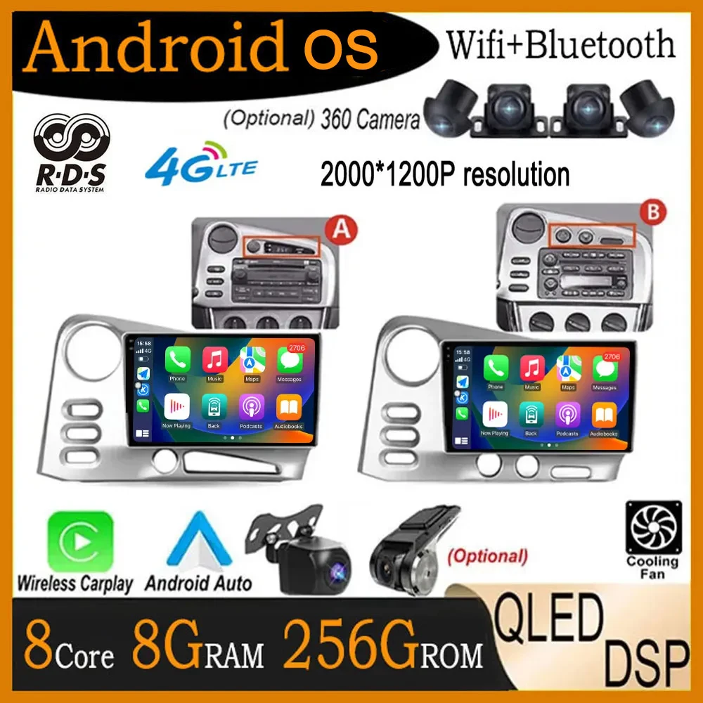 Android 14 Car Radio For PONTIAC Vibe 2003 2004 For Toyota Corolla Matrix E140 2003 - 2008 Audio BT GPS Navigation Carplay