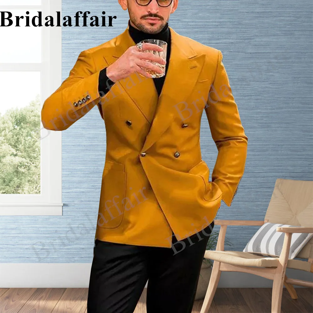 

Bridalaffair Men's Suit Slim Fit Orange Casual Blazer Suit for Men Elegant Double Breasted Prom Tuxedo Tailor-made Costume Homme