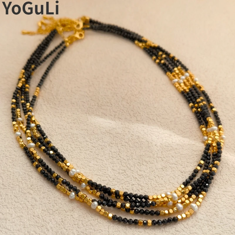 Retro Jewelry One Layer Vintage Temperament Gold Color Black Bead Necklace For Women Girl Hot Sale Accessories Dropshipping