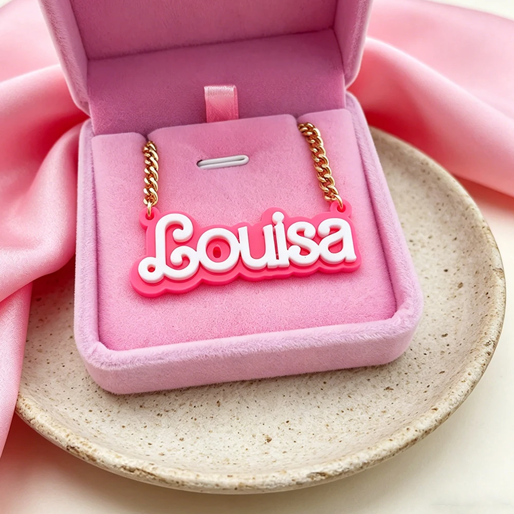Custom Pink Acrylic Gold Name Necklaces with Simple Classic Style Jewelry Gifts Best Charm Exclusive Personalized Name Necklaces