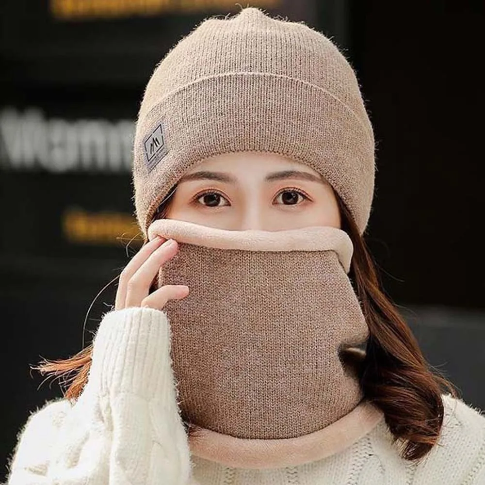 Personalidade elástica boné e cachecol terno cor sólida na moda cachecol compacto cúpula all-match gorro outono