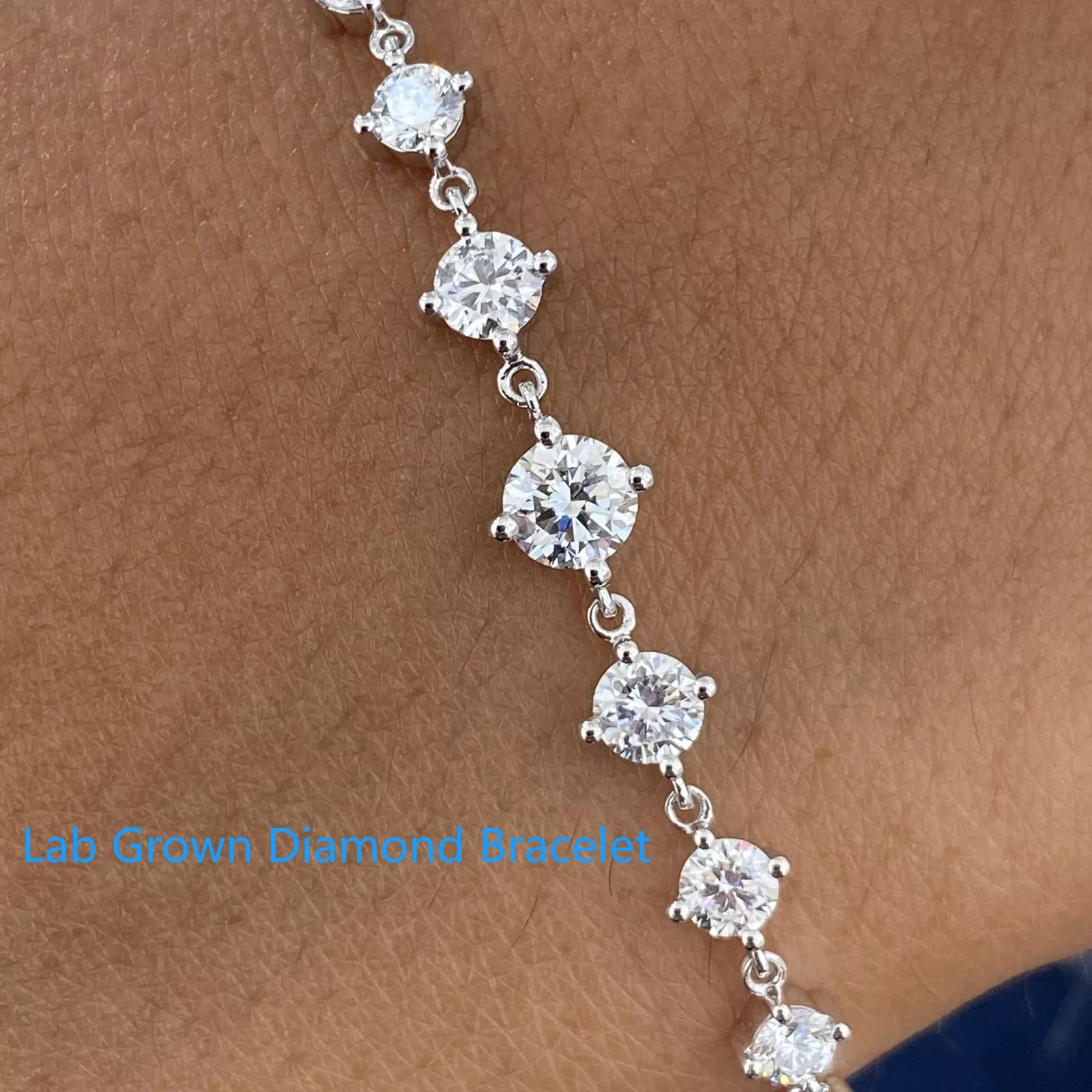 

Chain Bracelet Round Lab Grown Diamond Platinum 950 Prong Set 3ctw CVD HPHT DEF VS-VVS Diamond Wedding Bracelet For Women