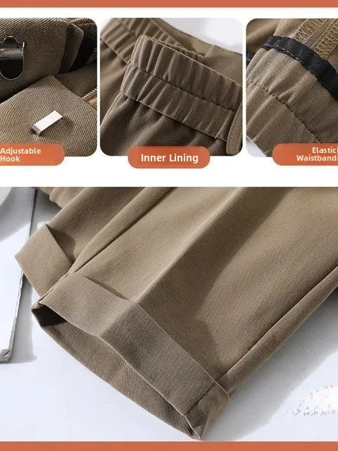 

Женские осенние прямые брюки свободного кроя с высокой талией Khki, повседневные брюки Cleanfit Sle, с низкой посадкой, из ПВХ и полиэфирного волокна