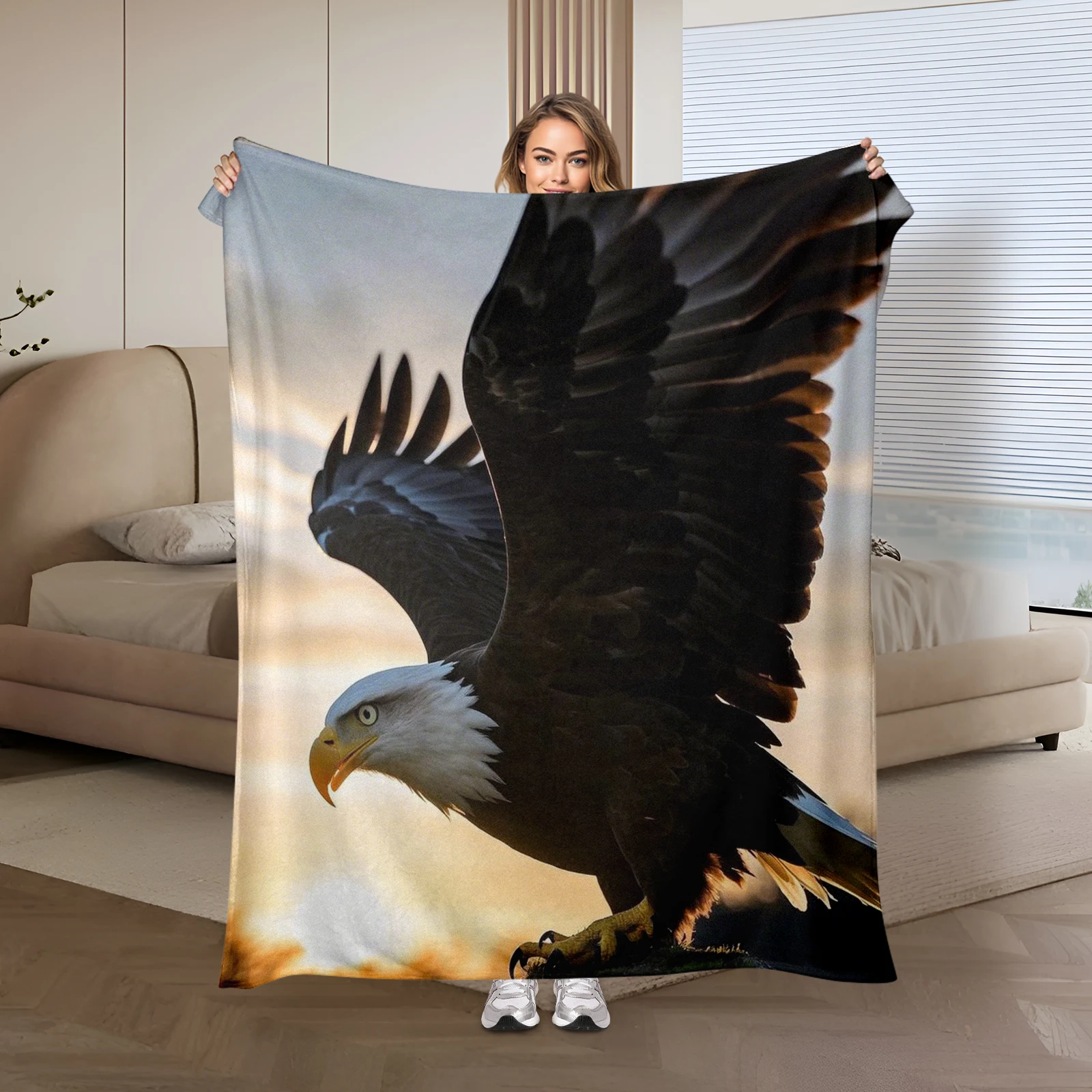 Majestic Soaring Eagle With Sunset Glow Blanket Ideal For Loved Ones Celebrating Beauty And Warmth