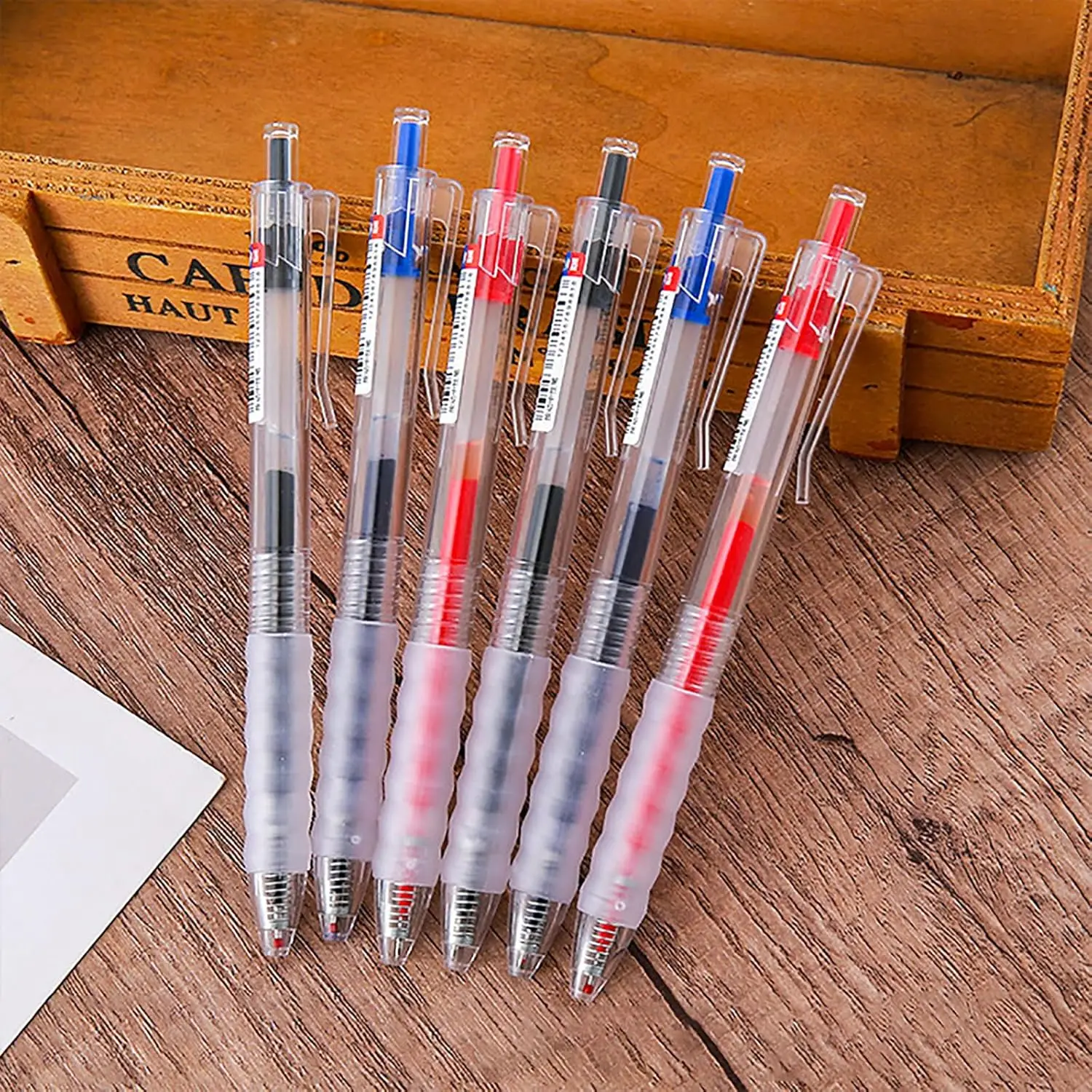 0.5mm Retractable Gel Pens 10-Pack Black Red Blue Ballpoint Pens Quick Dry Ink Soft Grip for Journaling Note-Taking & Office Use