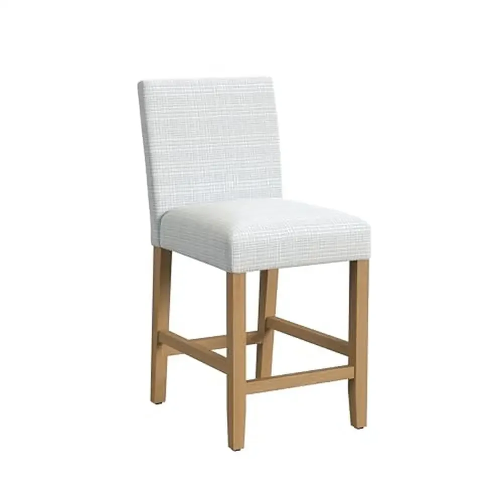 Classic Counter Height Bar Stools 24 Inch Cream Mini Grid Pattern Wood Legs Comfortable Upholstered Chairs 250 lbs Support Easy