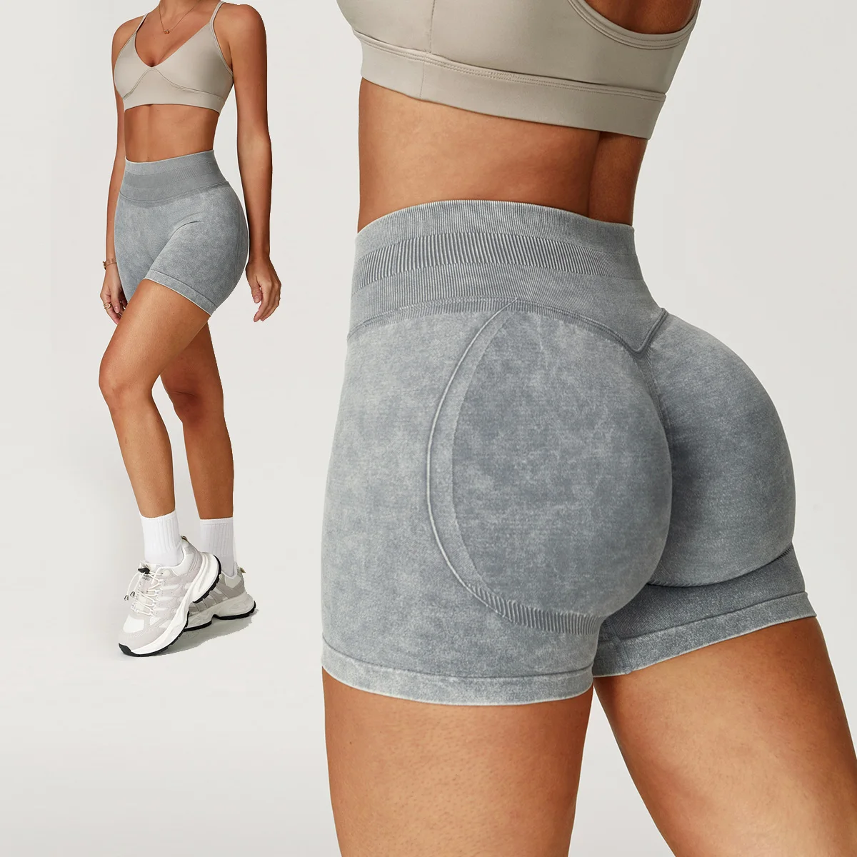 Seamless Sport Shorts For Women Summer Elastic Scrunch High Waist Push Up Tummy Control Gym Fitness Workout Yoga Shorts 5064