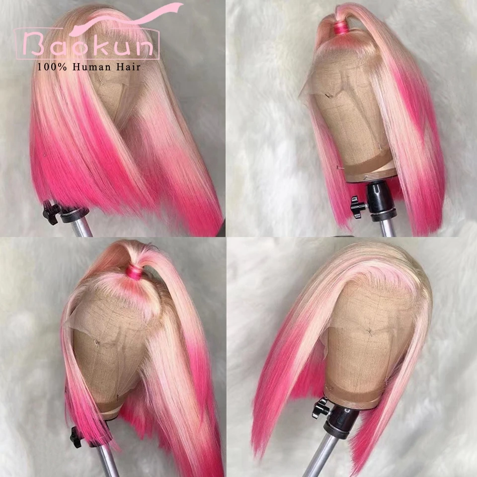 13x4 Ombre Pink Bob Wig Lace Front Human Hair Wigs 200 Density Glueless Short 360 HD Lace Wig 13x6 Human Hair Lace Frontal Wig