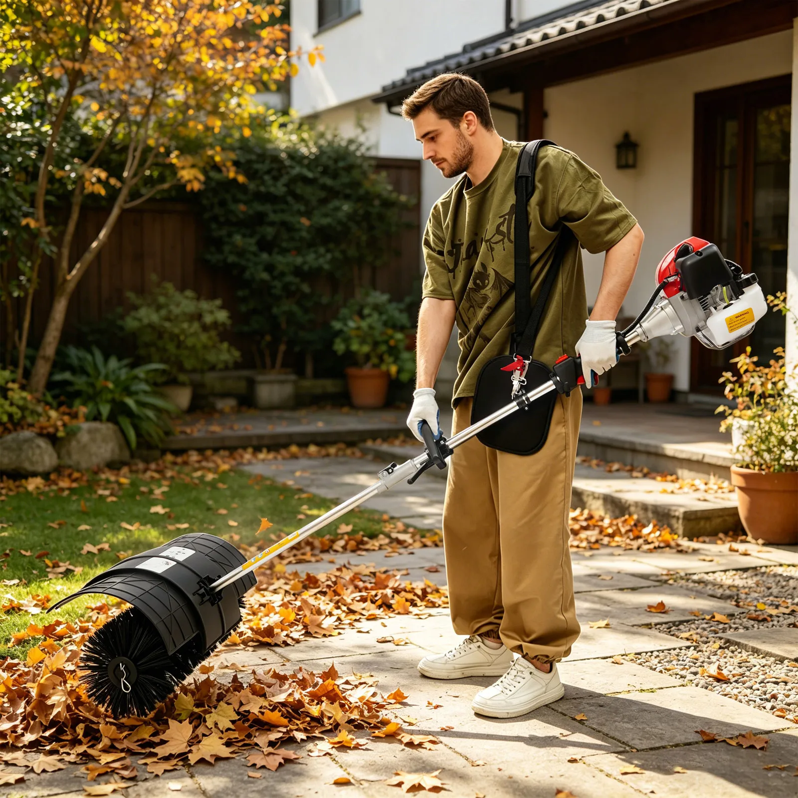 Outdoor Power Brush - 2.3HP 52CC Gas Powered Broom Sweeper,