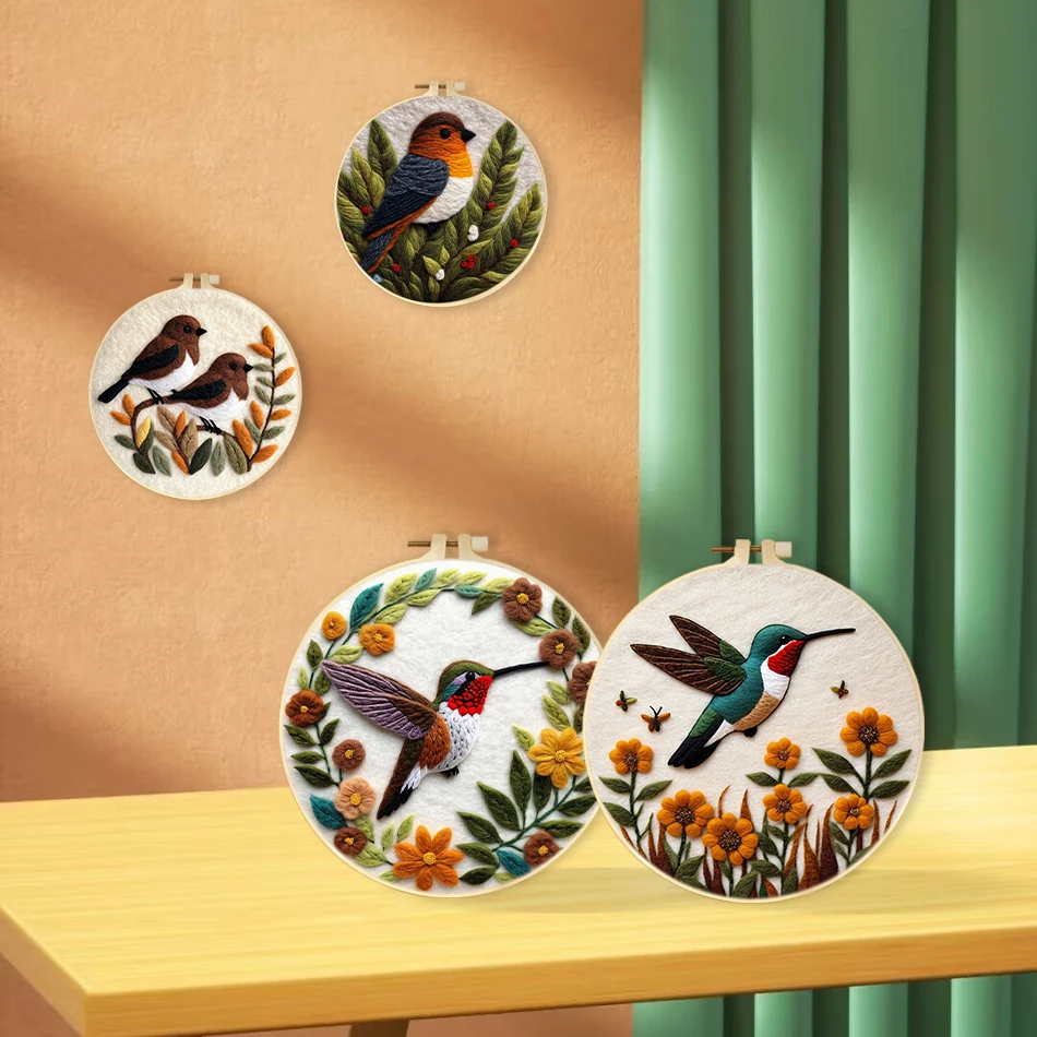 SDOYUNO-Wollfilz-Set, Vögel, Bastelbedarf, Kunsthandwerk, Filz, Handarbeiten, Nadelfilz-Set, Malerei, Kreuzstich, Stickrahmen